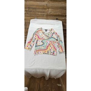 Mechant Womens XL Top Long Sleeve Psychedelic Swirl Polka Dot Multi Color Rayon